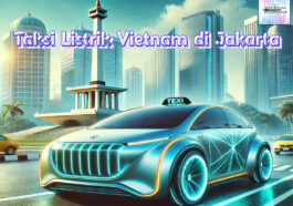 Taksi Listrik Biru Kehijauan Asal Vietnam Melaju di Jalanan Jakarta