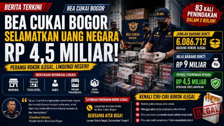 Bea Cukai Bogor Selamatkan Rp4,5 Miliar dari Peredaran Jutaan Rokok Ilegal