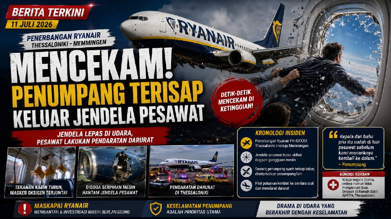 Detik-Detik Mencekam Penerbangan Ryanair, Penumpang Nyaris Terisap Keluar dari Jendela Pesawat