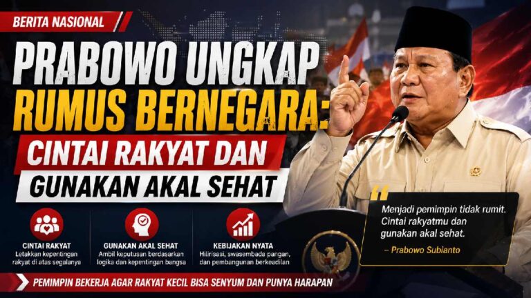 Prabowo Ungkap Rumus Bernegara: Cintai Rakyat dan Gunakan Akal Sehat