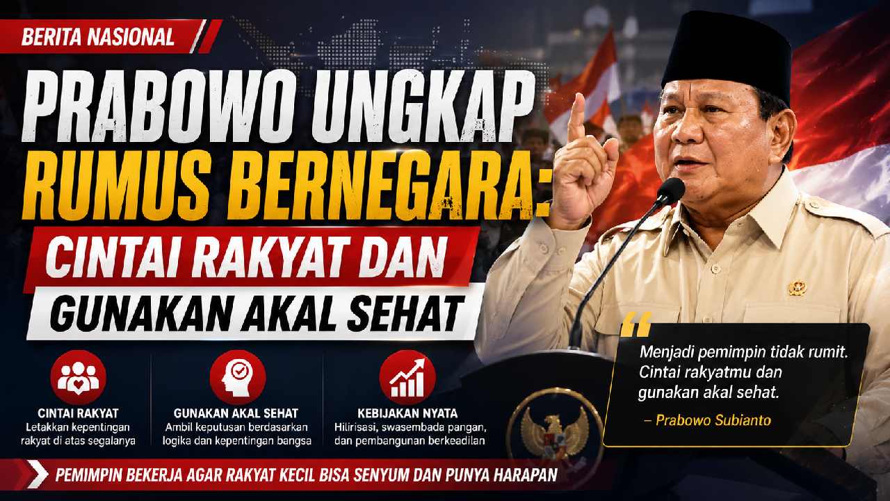 Prabowo Ungkap Rumus Bernegara: Cintai Rakyat dan Gunakan Akal Sehat
