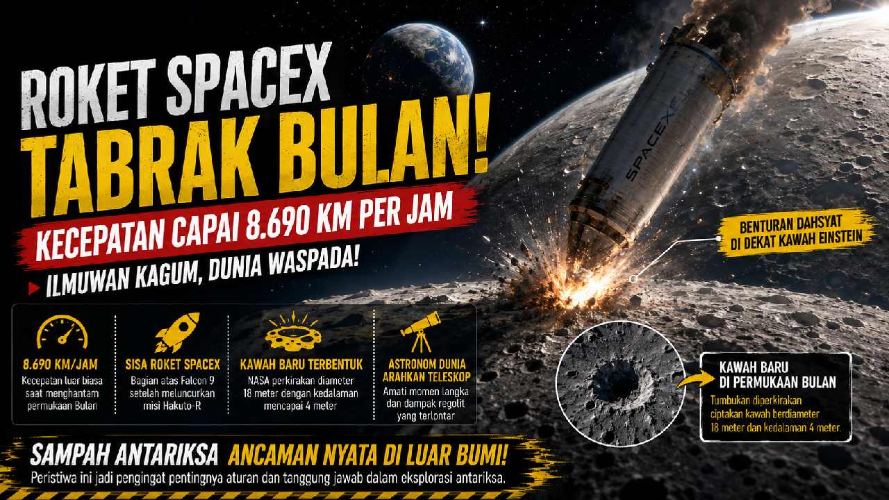 Roket SpaceX Tabrak Bulan dengan Kecepatan 8.690 Km/Jam, Soroti Ancaman Sampah Antariksa