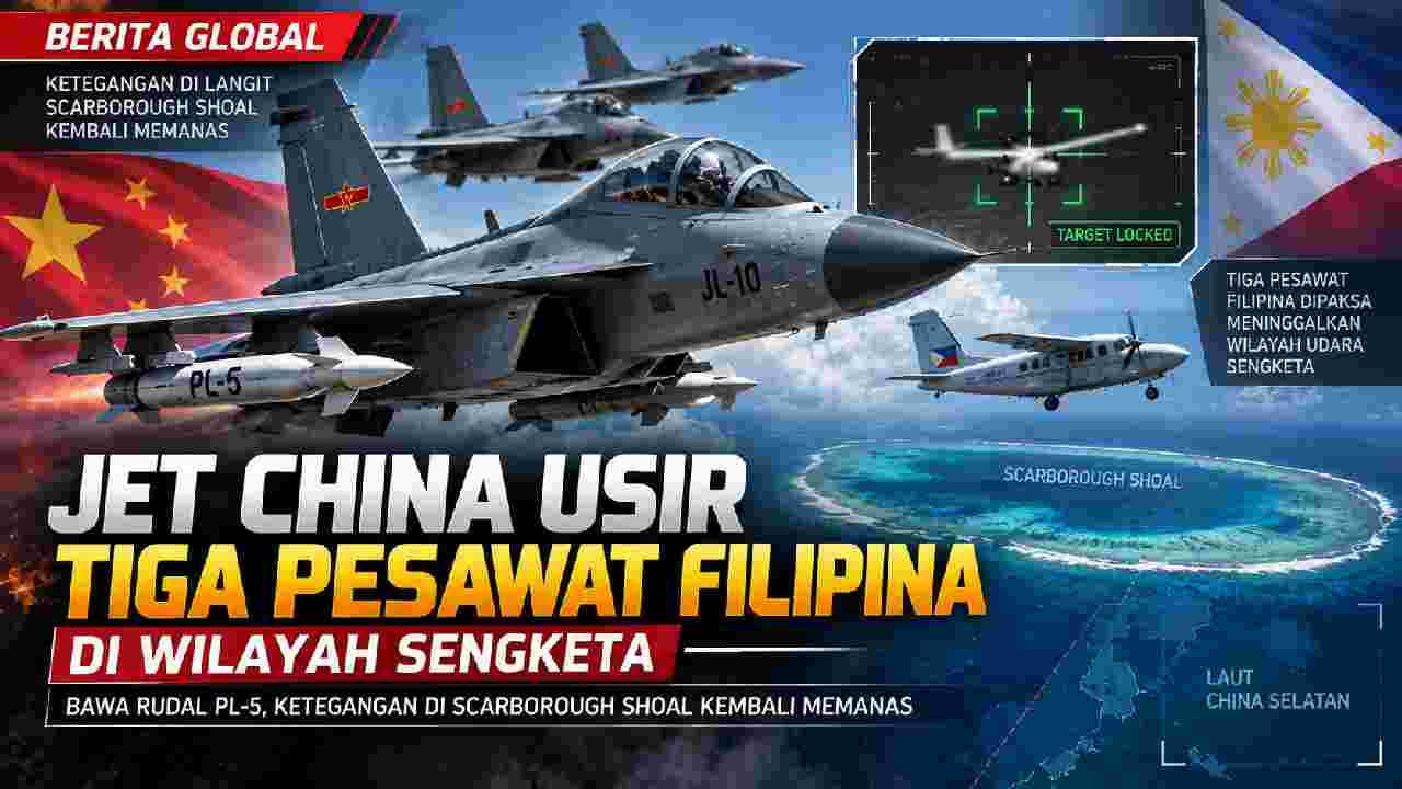 Jet China Berudal Usir Tiga Pesawat Filipina di Scarborough Shoal
